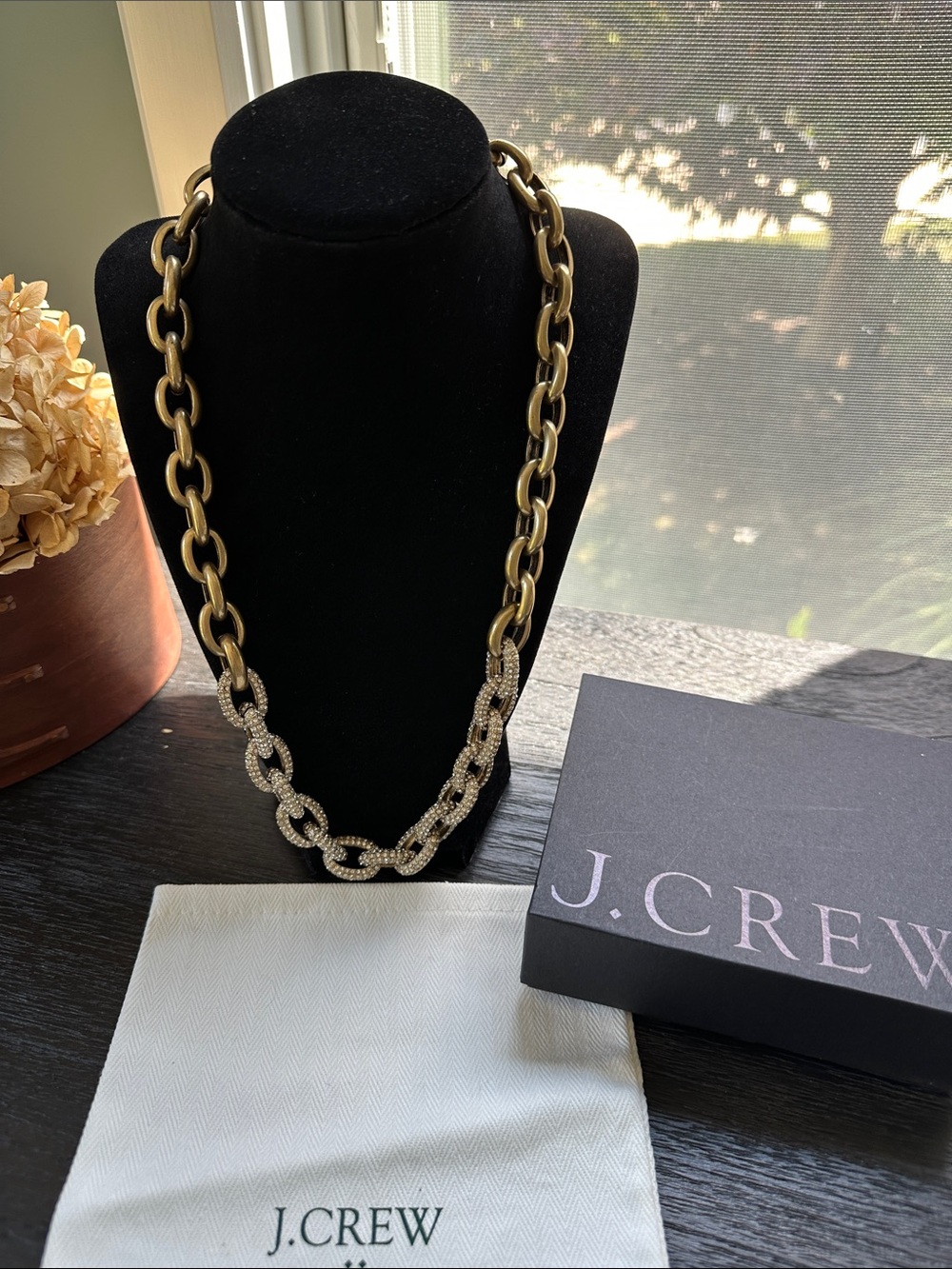J. Crew  Very Rare pave Gold-Tone Chain statement necklace/ Crystal-Encrusted.